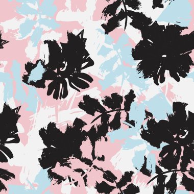 Pastel Çiçek fırça darbeleri moda baskıları, grafikler, arka planlar ve el sanatları için pürüzsüz desen arkaplanı