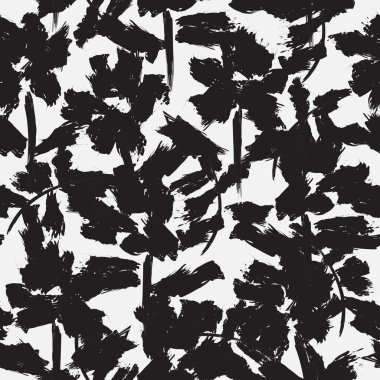 Siyah ve Beyaz Çiçek fırça darbeleri moda baskıları, grafikler, arka planlar ve el sanatları için pürüzsüz desenli arka plan
