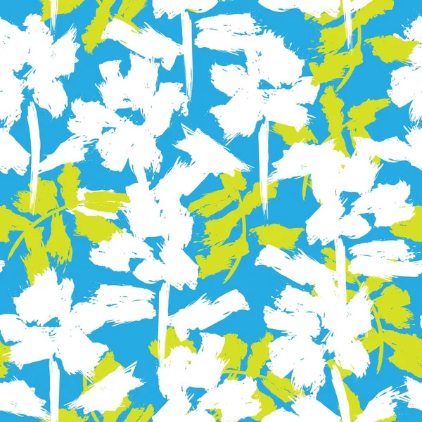 Blauwe Bloemenborstel Strijkt Naadloze Patroon Achtergrond Voor Mode Prints Afbeeldingen — Stockvector