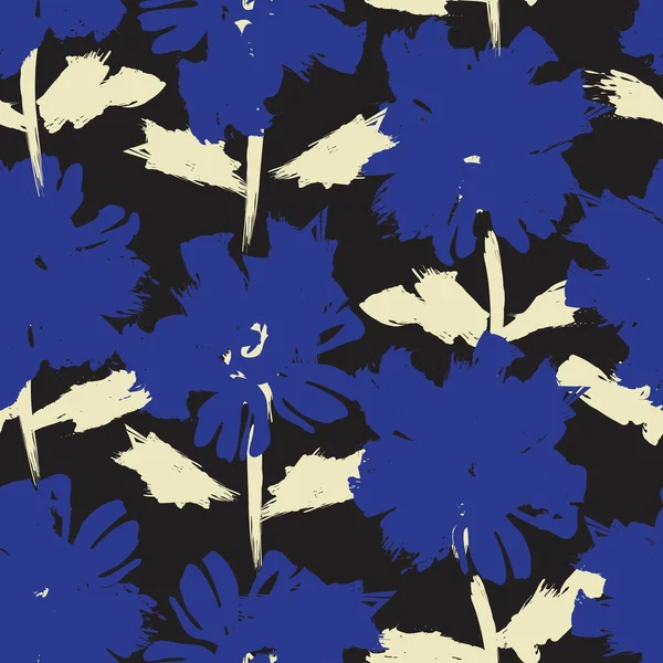 Bleu Floral Coups Pinceau Fond Motif Sans Couture Pour Les — Image vectorielle