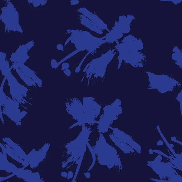 Blue Floral Pociągnięcia Pędzla Płynny Wzór Tła Druku Mody Grafiki — Wektor stockowy