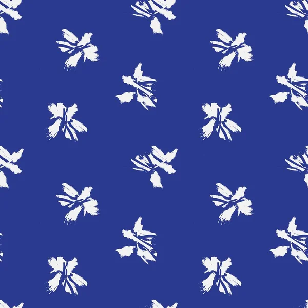 Blauwe Bloemenborstel Strijkt Naadloze Patroon Achtergrond Voor Mode Prints Afbeeldingen — Stockvector