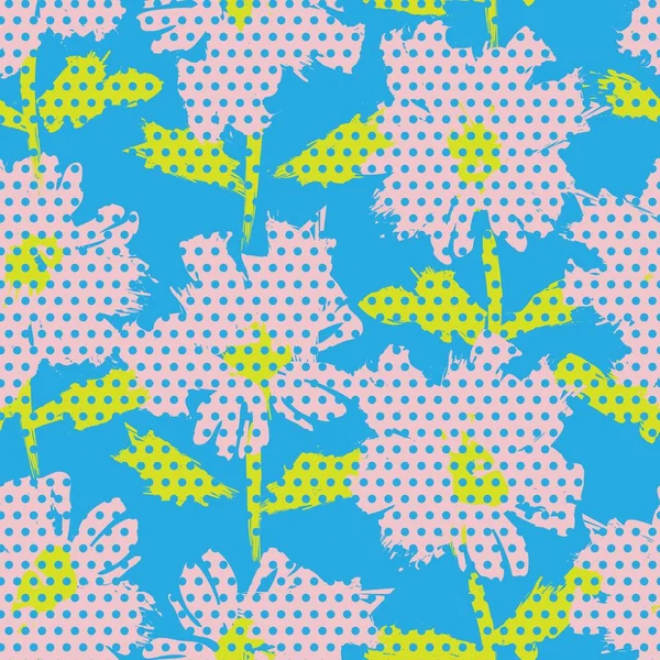 青い花の熱帯植物シームレスパターンは ファッション繊維やグラフィックのための背景に点在 — ストックベクタ