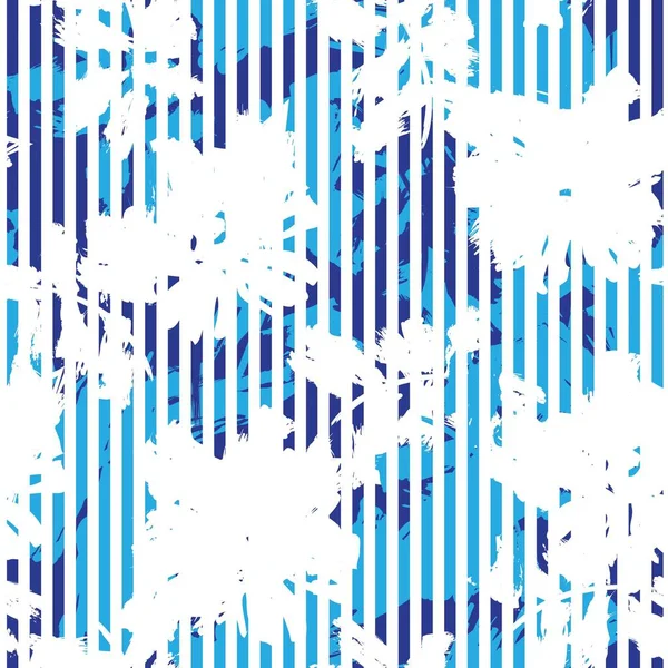 Floral Bleu Motif Botanique Tropical Sans Couture Avec Fond Rayé — Image vectorielle