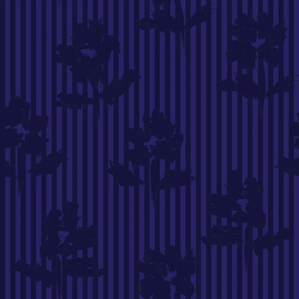 蓝色的热带植物无缝图案 背景条纹 用于时尚纺织品和图形 — 图库矢量图片