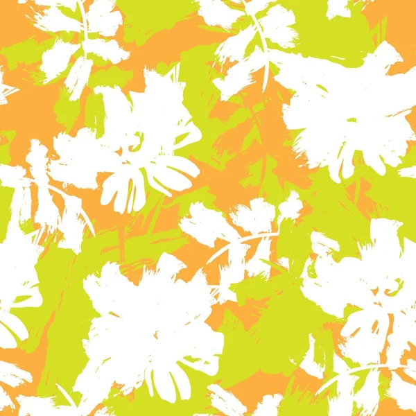 Orange Floral Brush Strokes Seamless Pattern Background Fashion Prints Graphics — Stock Vector