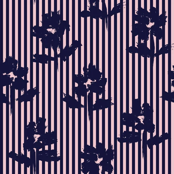 Pink Navy Floral Patrón Botánico Tropical Sin Costuras Con Fondo — Vector de stock