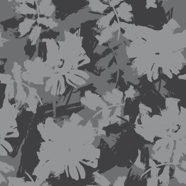 Siyah ve Beyaz Çiçek fırça darbeleri moda baskıları, grafikler, arka planlar ve el sanatları için pürüzsüz desenli arka plan