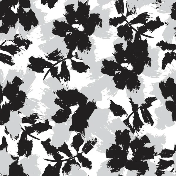 Coups Pinceau Floral Noir Blanc Fond Motif Sans Couture Pour — Image vectorielle