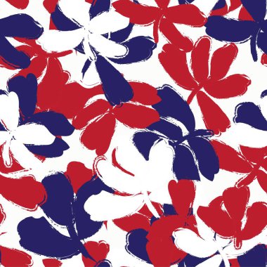 Kırmızı çiçekli fırça darbeleri moda baskıları, grafikler, arka planlar ve el sanatları için pürüzsüz desenli arka plan