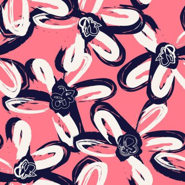 Kırmızı çiçekli fırça darbeleri moda baskıları, grafikler, arka planlar ve el sanatları için pürüzsüz desenli arka plan