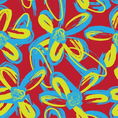 Kırmızı çiçekli fırça darbeleri moda baskıları, grafikler, arka planlar ve el sanatları için pürüzsüz desenli arka plan