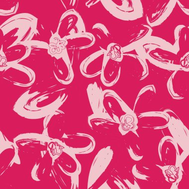 Kırmızı çiçekli fırça darbeleri moda baskıları, grafikler, arka planlar ve el sanatları için pürüzsüz desenli arka plan