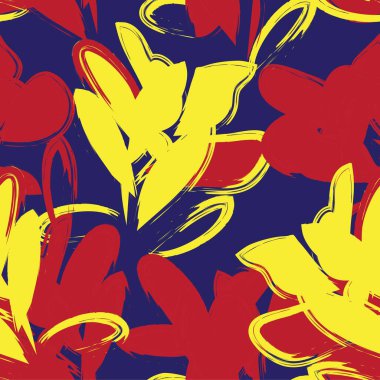 Kırmızı çiçekli fırça darbeleri moda baskıları, grafikler, arka planlar ve el sanatları için pürüzsüz desenli arka plan