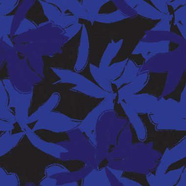 Mavi çiçekli fırça darbeleri moda baskıları, grafikler, arka planlar ve el sanatları için pürüzsüz desenli arka plan