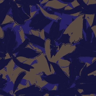 Mavi çiçekli fırça darbeleri moda baskıları, grafikler, arka planlar ve el sanatları için pürüzsüz desenli arka plan