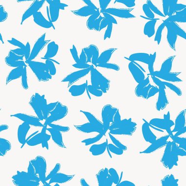 Mavi çiçekli fırça darbeleri moda baskıları, grafikler, arka planlar ve el sanatları için pürüzsüz desenli arka plan