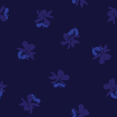 Mavi çiçekli fırça darbeleri moda baskıları, grafikler, arka planlar ve el sanatları için pürüzsüz desenli arka plan