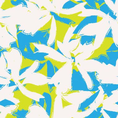 Mavi çiçekli fırça darbeleri moda baskıları, grafikler, arka planlar ve el sanatları için pürüzsüz desenli arka plan