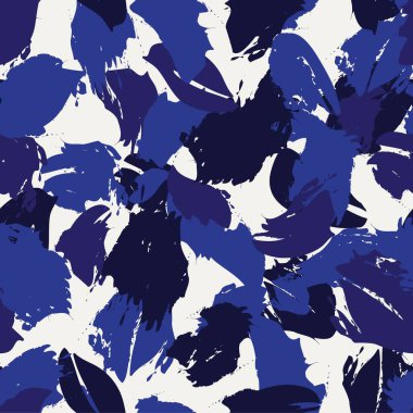 Mavi çiçekli fırça darbeleri moda baskıları, grafikler, arka planlar ve el sanatları için pürüzsüz desenli arka plan