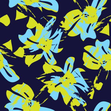 Mavi çiçekli fırça darbeleri moda baskıları, grafikler, arka planlar ve el sanatları için pürüzsüz desenli arka plan