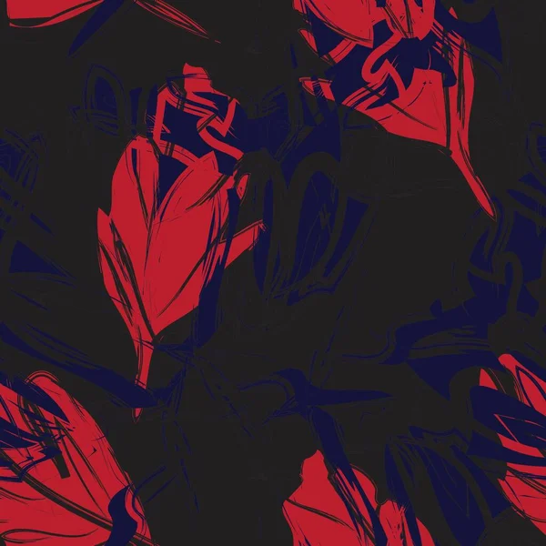 Red Floral Pinselstriche Nahtlose Muster Hintergrund Für Modedrucke Grafiken Hintergründe — Stockvektor