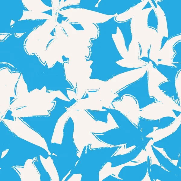 蓝色花刷笔画无缝图案背景为时尚印刷品 背景和工艺 — 图库矢量图片