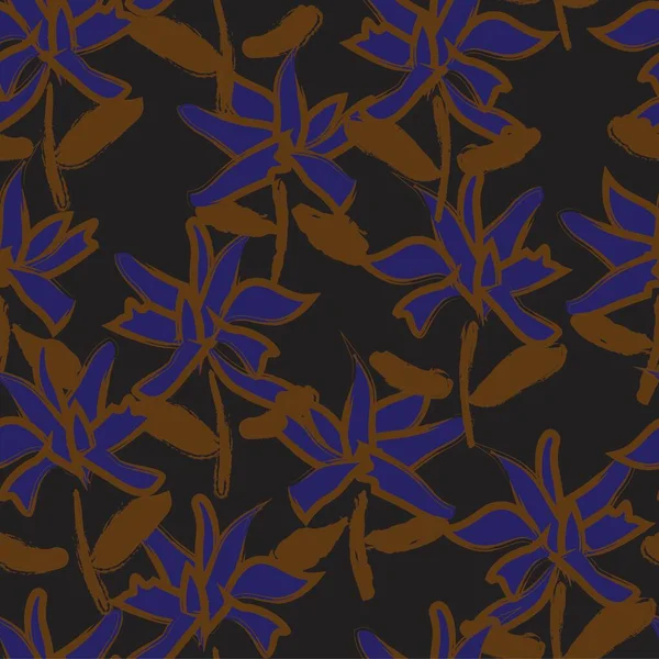 Blauwe Bloemenborstel Strijkt Naadloze Patroon Achtergrond Voor Mode Prints Afbeeldingen — Stockvector
