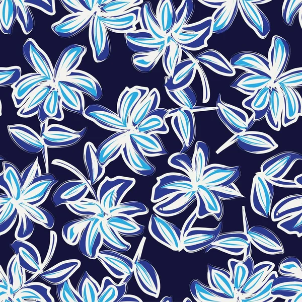 Bleu Floral Coups Pinceau Fond Motif Sans Couture Pour Les — Image vectorielle