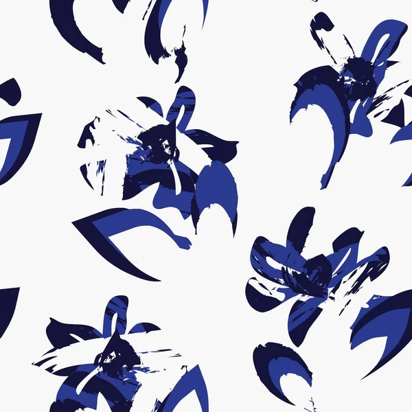 Bleu Floral Coups Pinceau Fond Motif Sans Couture Pour Les — Image vectorielle