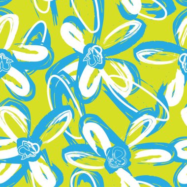 Mavi çiçekli fırça darbeleri moda baskıları, grafikler, arka planlar ve el sanatları için pürüzsüz desenli arka plan