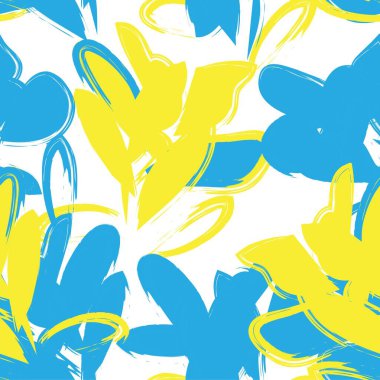 Mavi çiçekli fırça darbeleri moda baskıları, grafikler, arka planlar ve el sanatları için pürüzsüz desenli arka plan