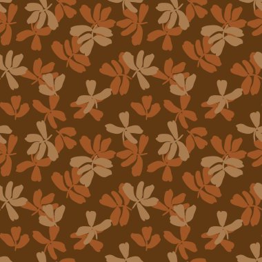 Kahverengi çiçekli fırça darbeleri moda baskıları, grafikler, arka planlar ve el sanatları için pürüzsüz desenli arka plan