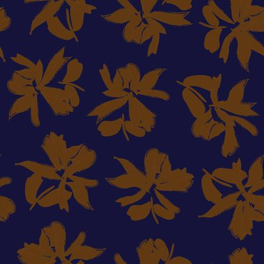 Kahverengi çiçekli fırça darbeleri moda baskıları, grafikler, arka planlar ve el sanatları için pürüzsüz desenli arka plan