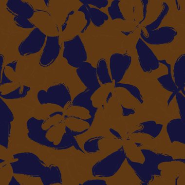 Kahverengi çiçekli fırça darbeleri moda baskıları, grafikler, arka planlar ve el sanatları için pürüzsüz desenli arka plan