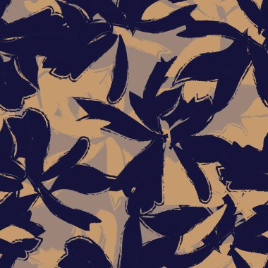 Kahverengi çiçekli fırça darbeleri moda baskıları, grafikler, arka planlar ve el sanatları için pürüzsüz desenli arka plan