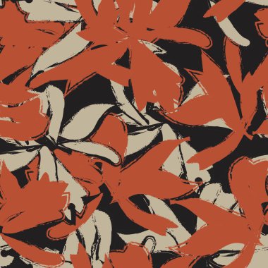 Kahverengi çiçekli fırça darbeleri moda baskıları, grafikler, arka planlar ve el sanatları için pürüzsüz desenli arka plan