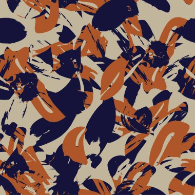 Kahverengi çiçekli fırça darbeleri moda baskıları, grafikler, arka planlar ve el sanatları için pürüzsüz desenli arka plan