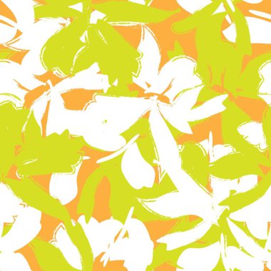 Turuncu çiçekli fırça darbeleri moda baskıları, grafikler, arka planlar ve el sanatları için pürüzsüz desenli arka plan