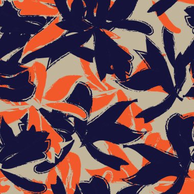 Turuncu çiçekli fırça darbeleri moda baskıları, grafikler, arka planlar ve el sanatları için pürüzsüz desenli arka plan