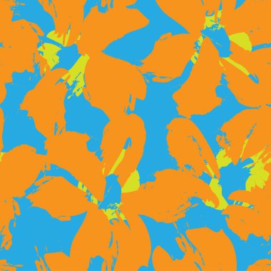 Turuncu çiçekli fırça darbeleri moda baskıları, grafikler, arka planlar ve el sanatları için pürüzsüz desenli arka plan