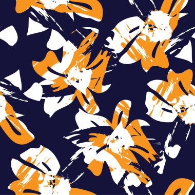 Turuncu çiçekli fırça darbeleri moda baskıları, grafikler, arka planlar ve el sanatları için pürüzsüz desenli arka plan