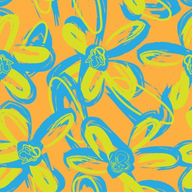 Turuncu çiçekli fırça darbeleri moda baskıları, grafikler, arka planlar ve el sanatları için pürüzsüz desenli arka plan