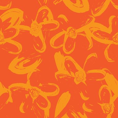 Turuncu çiçekli fırça darbeleri moda baskıları, grafikler, arka planlar ve el sanatları için pürüzsüz desenli arka plan