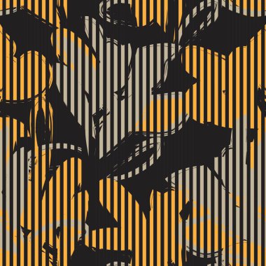 Moda tekstil ve grafikleri için çizgili arka plana sahip turuncu tropikal bitkisel desen