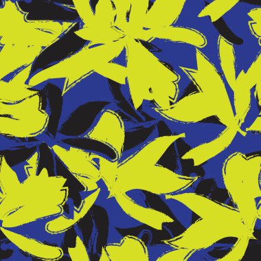 Sarı çiçekli fırça darbeleri moda baskıları, grafikler, arka planlar ve el sanatları için pürüzsüz desenli arkaplan