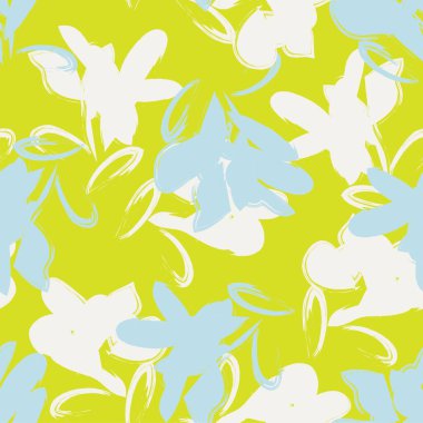 Sarı çiçekli fırça darbeleri moda baskıları, grafikler, arka planlar ve el sanatları için pürüzsüz desenli arkaplan