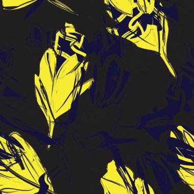 Sarı çiçekli fırça darbeleri moda baskıları, grafikler, arka planlar ve el sanatları için pürüzsüz desenli arkaplan