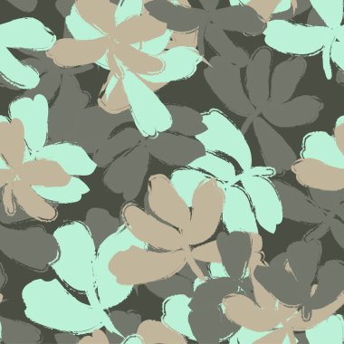 Yeşil çiçekli fırça darbeleri moda baskıları, grafikler, arka planlar ve el sanatları için pürüzsüz desenli arka plan