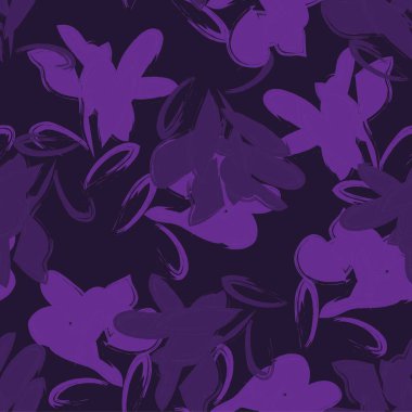 Mor çiçekli fırça darbeleri moda baskıları, grafikler, arka planlar ve el sanatları için pürüzsüz desenli arkaplan